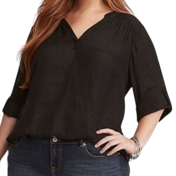 Torrid Sheer Animal Print Roll Tab Sleeve Black Blouse Plus Size Women's size 4X - Picture 1 of 10